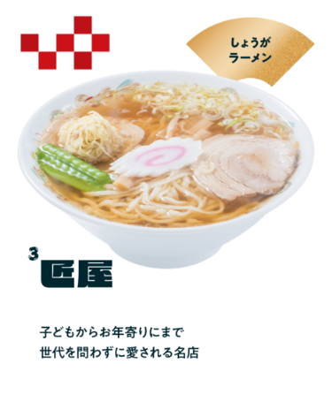 【匠屋】しょうがラーメン／子どもからお年寄りにまで世代を問わずに愛される名店